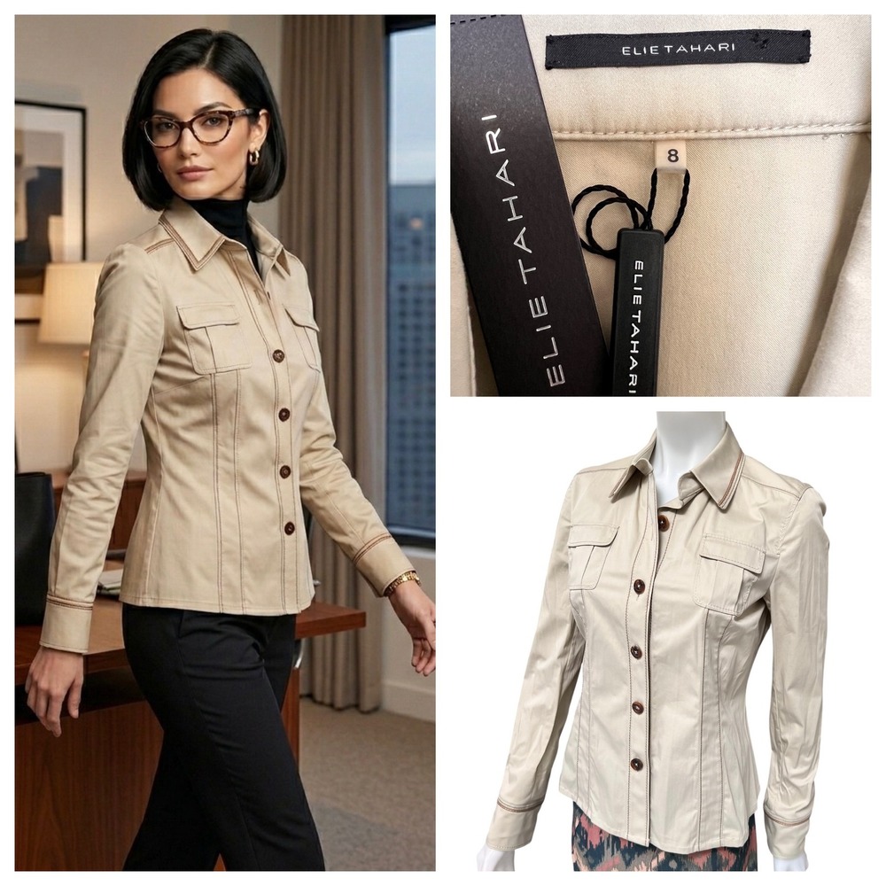 Elie Tahari Mariel Utility Safari Jacket Sz 8 Cotton Stretch Office Siren NWT